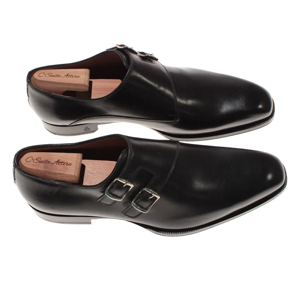 Di Bianco NWD Double Monk Strap Dress Shoes Size 9 US in Black Leather